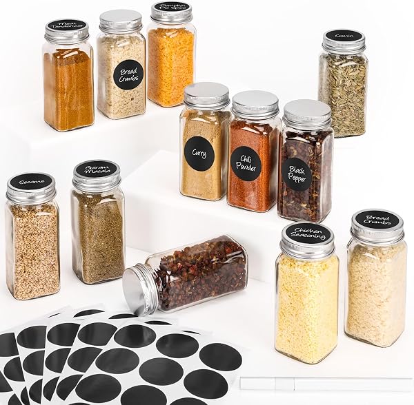 DIDITIME 12-Piece Glass Spice Jar Set